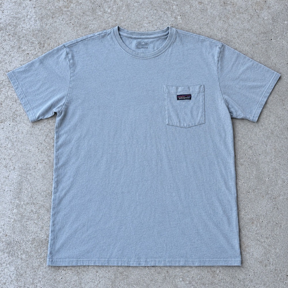 Patagonia Hemp Blend Pocket T Shirt Light Blue Grey XL Short Sleeve Logo